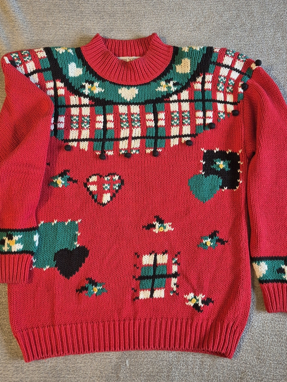 Vintage Holiday Christmas Embellished Sweater Sz Sm Cottagecore Grannycore Knit